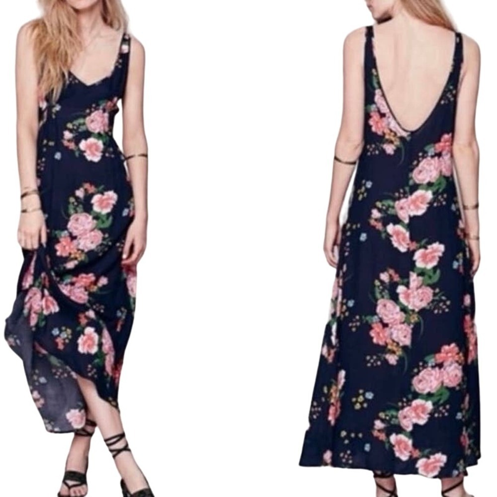 FREE PEOPLE Intimately FP Navy Slip Floral Midi/Maxi Dress - Medium
